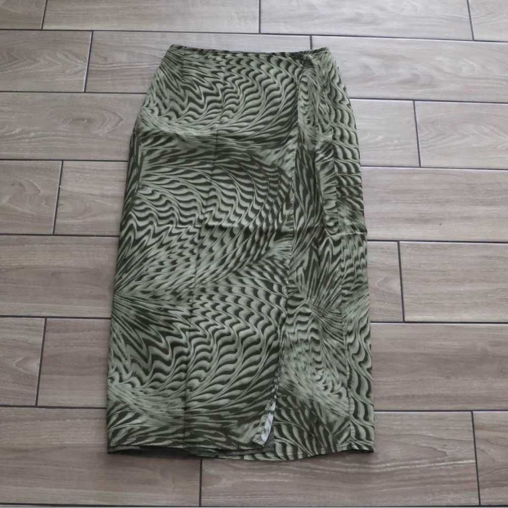 Olive Green Patterned Maxi Skirt